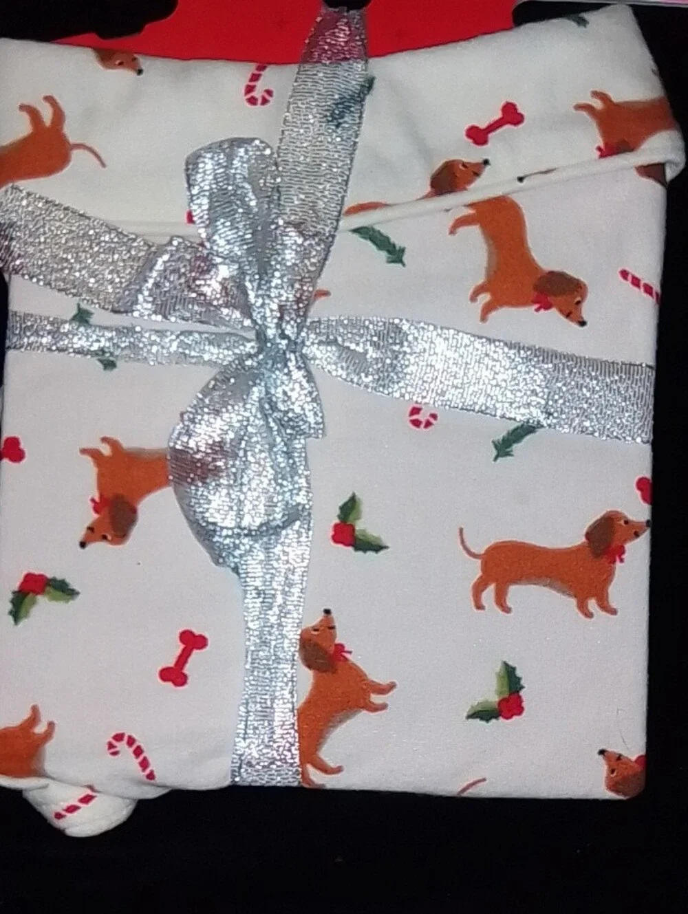 Pet XS Cream Holiday Pajamas with Dachshund Print